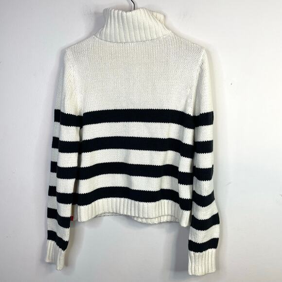 Kule The Matey Cream Black Stripe Chunky Cotton Knit Zip Collar Sweater womens S - Picture 11 of 17